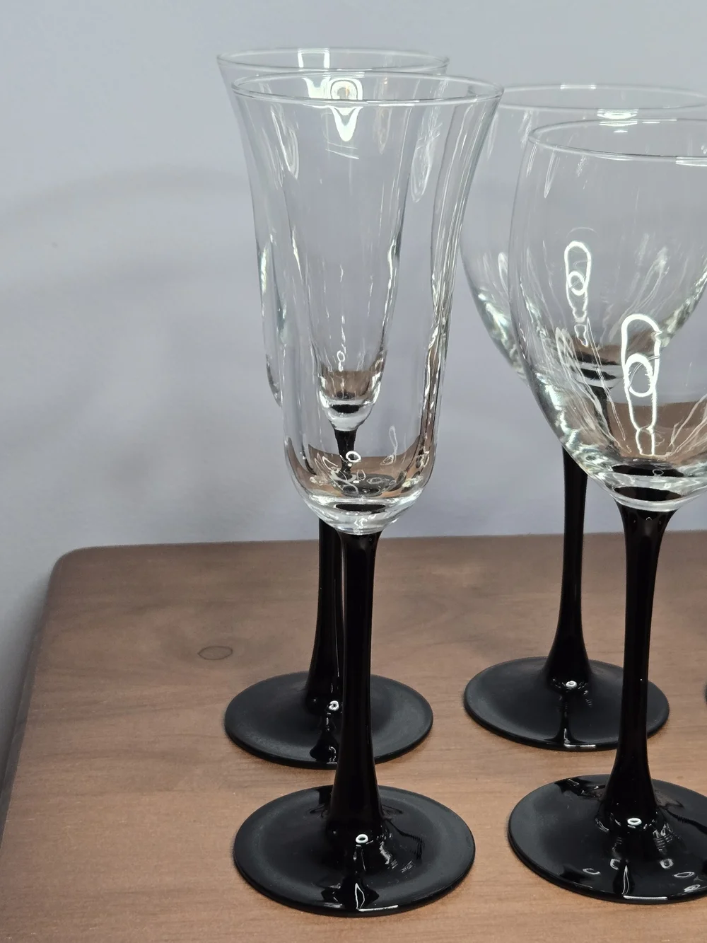 Vintage LUMINARC France Stemware Complete Service For Two, Elegant Black Stem